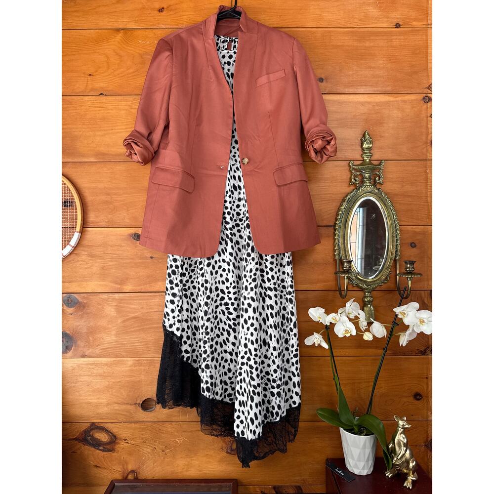 Lost Ink Leopard Print Midi Dress & Single Breasted Blazer Black White Bundle 2X